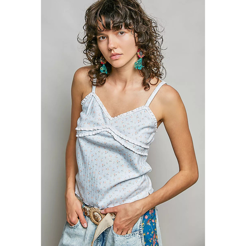 POL Floral Printed Lightweight Ribbed Knit Cami